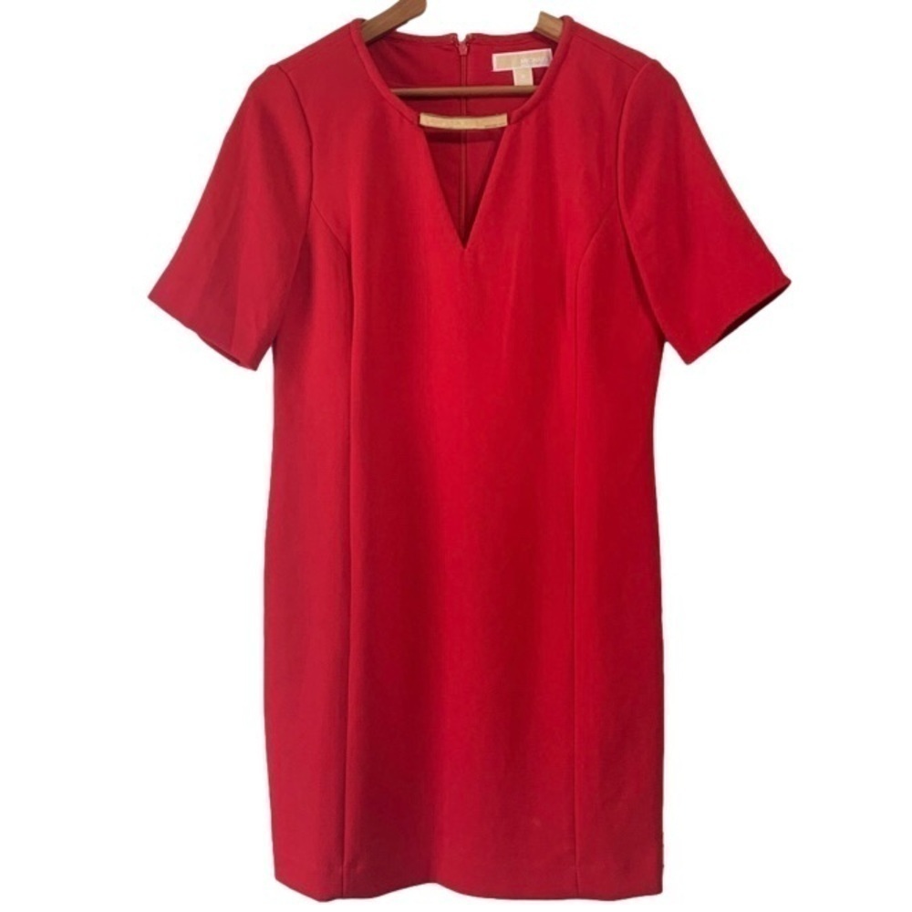 MICHAEL Kors red gold bar keyhole neck sheath dress